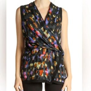 Cabi Flaunt Faux Wrap Top Sleeveless Blouse in Black, Green, Purple, Pink, Brown